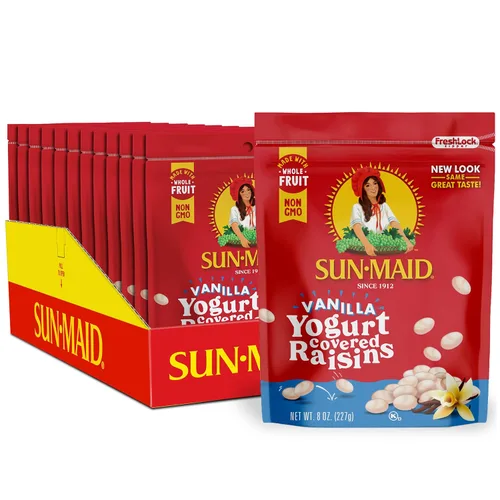 Vista 13 de Sun-Maid - Pasas cubiertas de yogur de arándano y vainilla (caja de 6 unidades de 0.75 oz tamaño snack) - Fruta seca cubierta de yogur