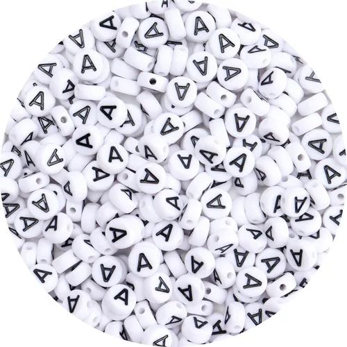 100 cuentas de letras – Cuentas redondas blancas del alfabeto acrílico de 0.16 x 0.27 pulgadas para hacer joyas, pulseras, collares y llaveros
