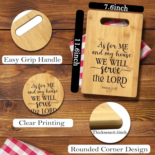 Vista 6 de FONDCANYON Regalos cristianos para mujeres, As For Me And My House We Will Serve Christian Kitchen - Tabla de cortar de bambú para decoración