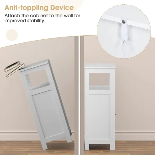 Vista 9 de GLACER Armario de suelo de baño, gabinete de almacenamiento de madera con puertas dobles con persiana doble y estante ajustable de 3 posiciones