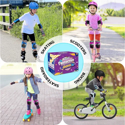Vista 6 de Nattork Rodilleras para niños y jóvenes, rodilleras y coderas con muñequeras 6 en 1, juego de equipo de protección para monopatín, patines en línea