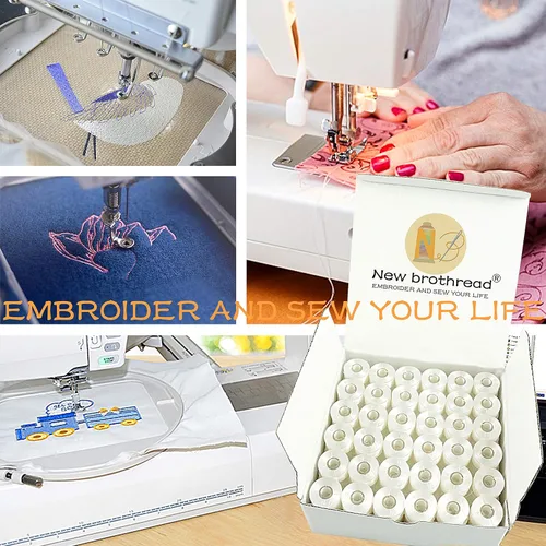Vista 5 de New brothread 144pcs blanco 70D/2 (60WT) hilo de bobina preenrollado tamaño de plástico SA156 para bordado y máquina de coser hilo de poliéster hilo