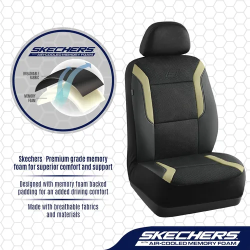Vista 5 de Skechers Fundas de asiento de coche de espuma viscoelástica, fundas de asiento gruesas de malla Air Cool, juegos completos de asientos de coche
