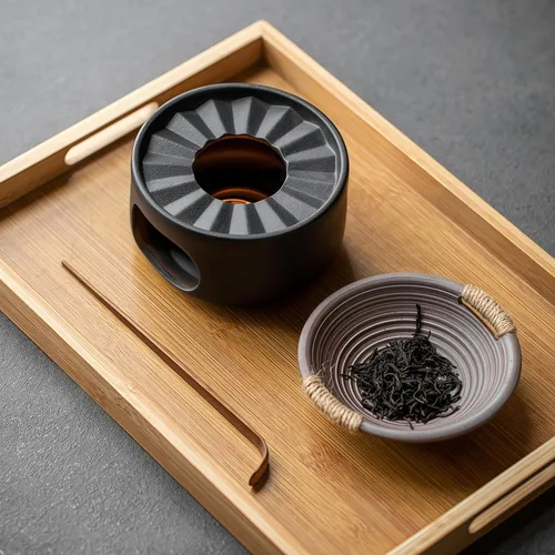 Vista 8 de Calentador de tetera de gres con cuchara de vela de seguridad, base de calentador de té de cerámica gruesa rústica con orificios de ventilación