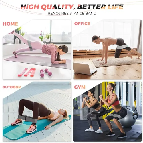 Vista 3 de Fabric Resistance Bands for Working Out, 3-Set Exercise Loops for Home Gym Negro