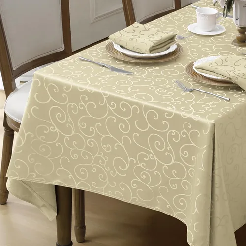 Vista 2 de Romanstile Mantel Rectangular de Jacquard, Mantel de Mesa Impermeable Elegante con Patrón Floral Rizado de Damasco, Cubierta de Mesa Decorativa