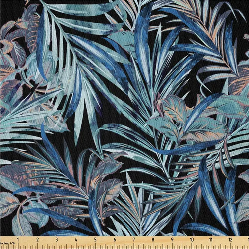 Vista 5 de Ambesonne Ivy Leaves Fabric by The Yard, Contemporary Design of Fantasy Themed Dreamy Leafy Pattern on Dark Back, Microfiber Fabric for Arts and