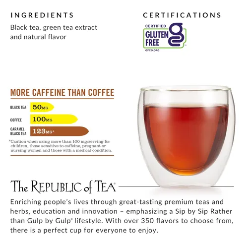 Vista 4 de The Republic of Tea — Té negro con caramelo HiCAF, 50 bolsitas de té, alto en cafeína