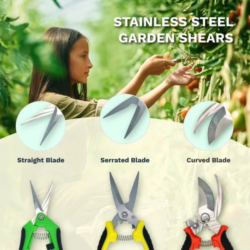 Vista 5 de 3 Pack Garden Pruning Shears Stainless Steel Blades Handheld Pruners Set Garden Clippers Pruners Garden Snips Clippers with Gardening Glove by