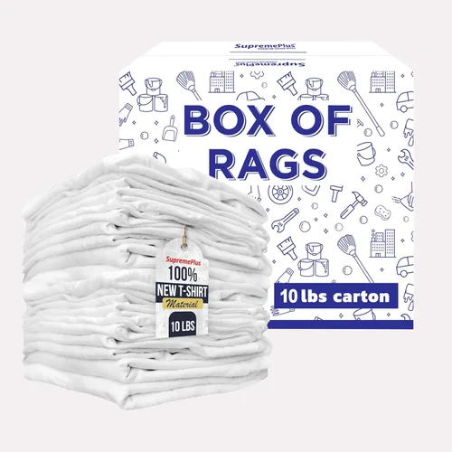 Vista 19 de Tejido Blanco Premium (Palé de 600 libras - Caja de 60x10 libras de Trapos) Trapos de Limpieza de Tela de Camiseta de Algodón - Paños de Limpieza