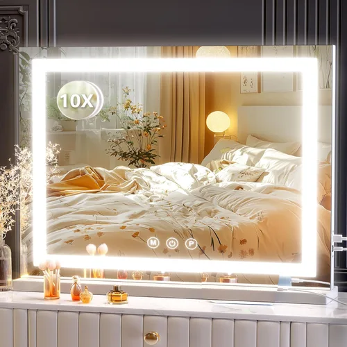 Vista 11 de Gvnkvn Espejo de tocador luminoso con luces, espejo LED de maquillaje de 14 x 12 pulgadas, espejo Hollywood, 3 modos de luz, control táctil