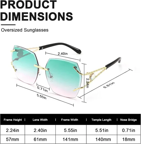 Vista 6 de FEISEDY Gafas de sol de gran tamaño sin montura B2768 para mujer lentes de sol cuadradas de corte de diamante
