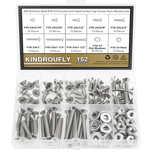 Vista 22 de 66 piezas de 1/4-20 x 3/8 pulgadas, 1/2 pulgadas, 5/8 pulgadas, 3/4 pulgadas, 1 pulgada, kit surtido de tuercas de cabeza de botón, acero inoxidable