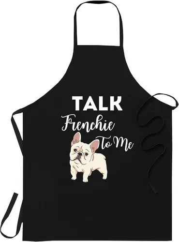 Delantal para perro – Divertido delantal francés con texto en inglés "talk to me" Dog Dad - Delantal de cocina de bulldog francés, decoración de