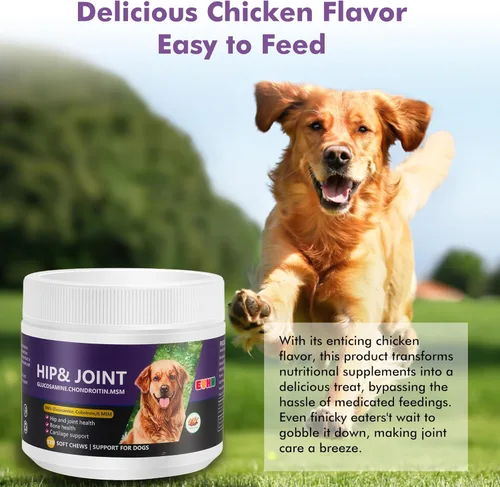 Vista 7 de Glucosamina Condroitina MSM - Tabletas masticables para perros - Suplemento de apoyo para cadera y articulaciones con vitaminas, sabor a pollo
