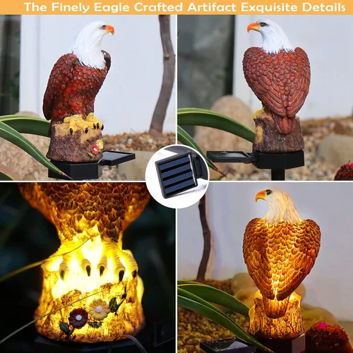 Vista 5 de SmilingTown Decoración solar de águila para jardín, luces decorativas para exteriores, IP65, impermeable, decoración de águila calva para patio