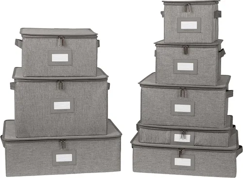 Vista 60 de Covermates Keepsakes - Caja de almacenamiento de platos, apilable, asas reforzadas, almacenamiento de porcelana, beige jaspeado
