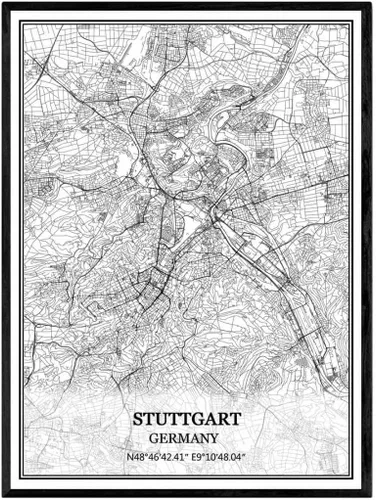 TANOKCRS Stuttgart - Póster de arte de pared con mapa de Alemania sin marco, diseño moderno de mapas en blanco y negro, decoración del hogar, 16 x