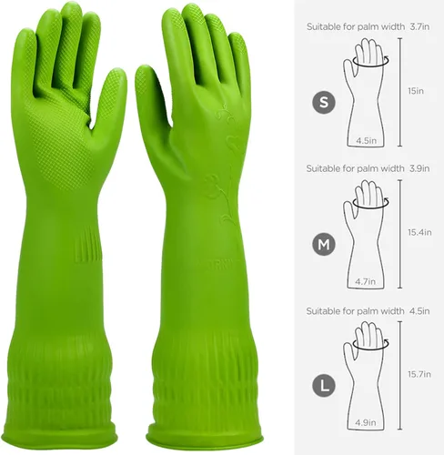 Vista 6 de Guantes de goma para lavar platos, 3 o 6 pares para cocina, guantes de limpieza largos para el hogar reutilizables y duraderos.
