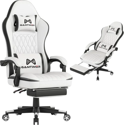 Vista 10 de Silla de juegos con reposapiés, silla ergonómica para computadora, material transpirable de poliuretano con reposacabezas y soporte lumbar, adecuada