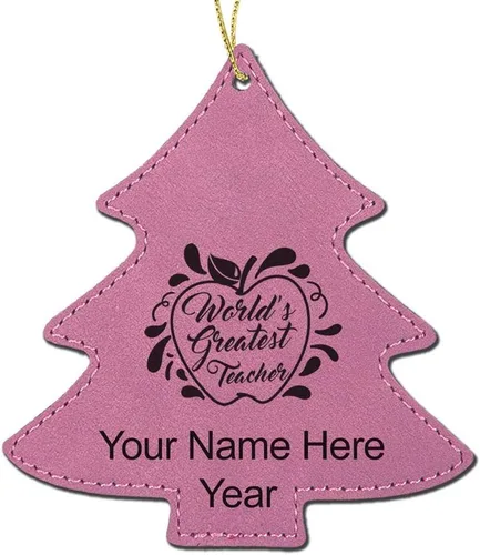 Vista 4 de LaserGram Personalized Christmas Ornament, World's Greatest Teacher, Faux Leather, Custom Laser Engraved Gift Idea (Tree Shape, Black)