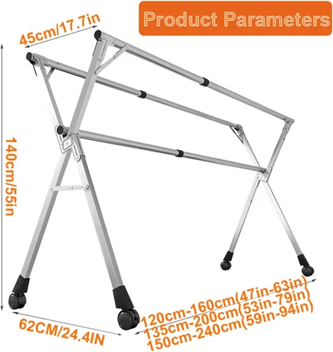 Vista 7 de This Clothes Drying Rack for Laundry, Collapsible Clothes Drying Rack, Stainless Steel Adjustable Garment Rack, Foldable Laundry Drying Rack with 20