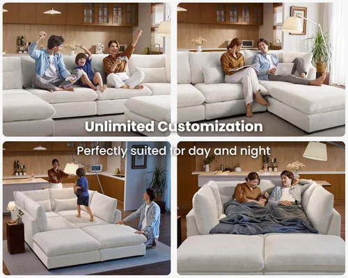 Vista 6 de Sofá Modular de Tamaño Grande, Sofá Seccional de Chenilla Cloud Extra Profundo con Chaise Otomana, Sofá Cama de Chenilla Esponjosa de 5 Asientos