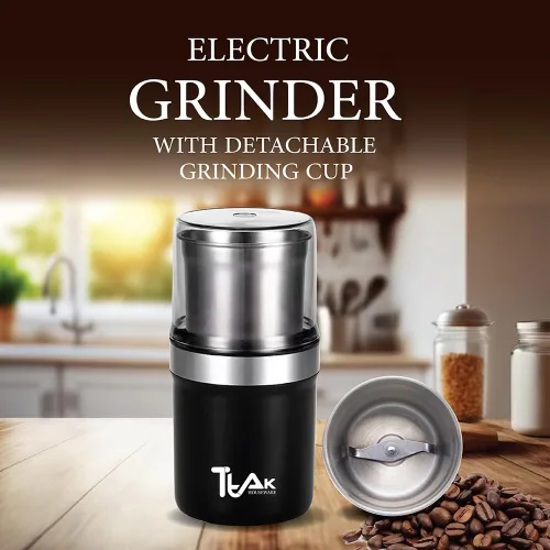 Vista 6 de Molinillo de café eléctrico, molinillo de hierbas y especias con soplado de acero inoxidable extraíble, molinillo de granos de café con potente