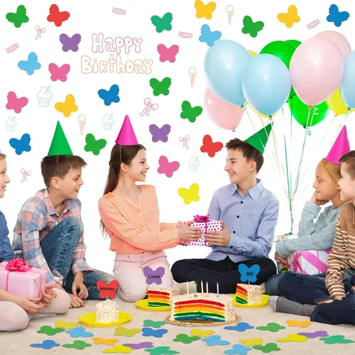 Vista 6 de Geyee 108 piezas de recortes de papel de mariposa para decoración de tablón de anuncios de primavera, calcomanías pequeñas en forma de mariposa