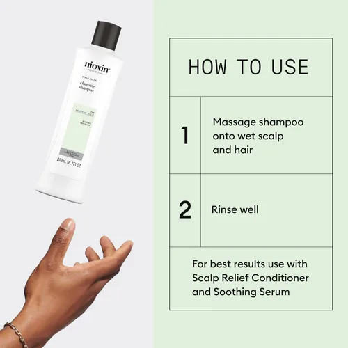 Vista 5 de Nioxin Scalp Relief Cleansing Shampoo Soothes, Hydrates, & Thickens Hair For Sensitive, Dry, & Itchy Scalp Made with Aloe Vera & Vitamin E