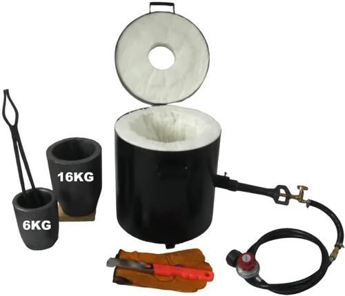 Horno de fusión de metal de gas de un solo quemador de 35.3 lbs (35 libras) Fundición2 Crisoles Molde de fundición de Tong Forja de gas