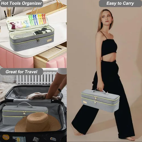 Vista 8 de Bolsa de viaje de doble capa para herramientas para el cabello y alfombrilla resistente al calor para secador de pelo Revlon de un solo paso