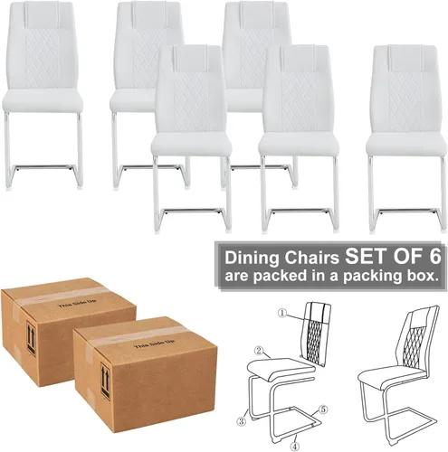 Vista 8 de cinkehome Dining Chairs Set of 6-Modern High Back Armless Chair for Kitchen-Leather Upholstered Dining Chair with Metal Leg-Side Chairs for