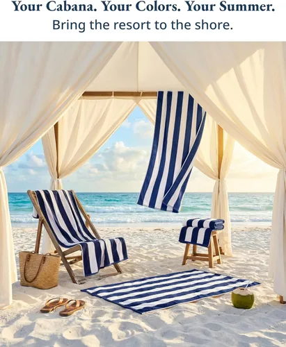 Vista 5 de LANE LINEN Juego de 4 toallas de playa, 100% algodón, rayas cabaña, de gran tamaño (30 x 60 pulgadas), secado rápido y altamente absorbentes