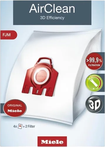 Bolsa para aspiradora Miele AirClean con eficiencia 3D, tipo FJM, 4 bolsas y 2 filtros, blanca
