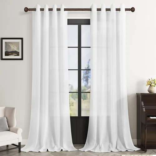 Vista 40 de Aersas Cortinas de lino negro para dormitorio de 63 pulgadas de largo, 2 paneles de privacidad, eficiencia energética, semitransparentes, cortinas