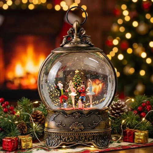Vista 10 de Linterna de Globo de Nieve Navideño de 10" con Muñeco de Nieve de Granja, Globos de Nieve Giratorios Brillantes Iluminados con Música