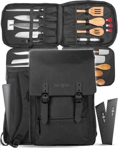 Vista 12 de Chef Sac Mochila vintage para cuchillos de chef, más de 30 bolsillos para cuchillos y herramientas de chef, funda de transporte de cuchillos