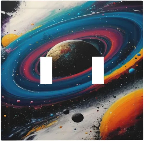 Vista 81 de Placa decorativa para interruptor de luz, diseño bohemio, abstracción, montaña y sol, 2 bandas, 1 palanca, 1 placa de pared dúplex, cubiertas