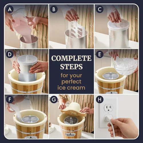 Vista 6 de Elite Gourmet Maxi-Matic EIM-924L Máquina para hacer helados eléctrica de 4 cuartos estilo antiguo, cubeta de pino