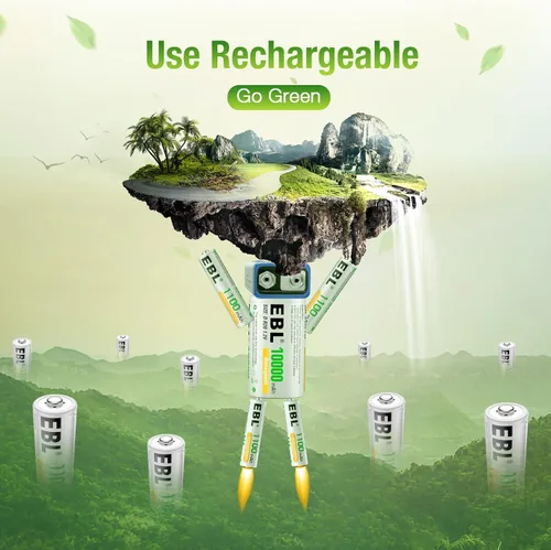 Vista 9 de EBL Paquete de 8 baterías recargables AAA, pilas AAA triples de 1100 mAh de alta capacidad, 1200 ciclos de recarga, batería AAA NiMH precargada