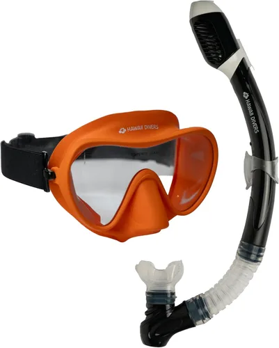 Deep Sea Adult Snorkel Combo - Tempered Glass Snorkel Mask with Silicon Skirt, Dry-Top Snorkel Gear for Adults, Single Anti Fog Lens, Woven Strap