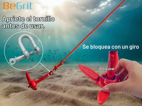 Vista 5 de BeGrit Ancla de kayak Anclaje de barco pequeño Anclaje marino plegable para pesca, kayak, tabla de remo, canoa, moto acuática, con bolsa de 1.5 lbs