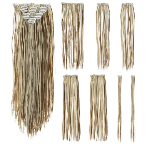 Vista 10 de SWACC - Extensiones de cabello sintético con clip, 22 pulgadas, lacio, 7 piezas separadas con resistencia al calor para toda la cabeza