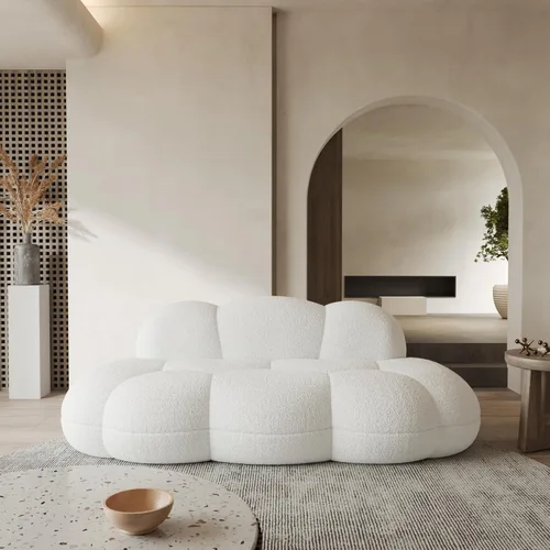 Vista 11 de WJShome Sofá moderno en forma de nube curva de 90 pulgadas para sala de estar, sofá de suelo perezoso, sofá Boucle LoveSeat de 3 plazas, acogedor