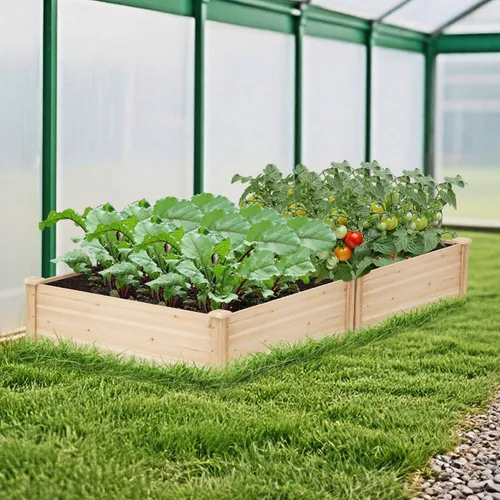 Vista 2 de Giantex Cama de jardín elevada, caja de maceta de madera, cama de jardín cuadrada al aire libre para verduras, flores, hierbas, suculentas, 40