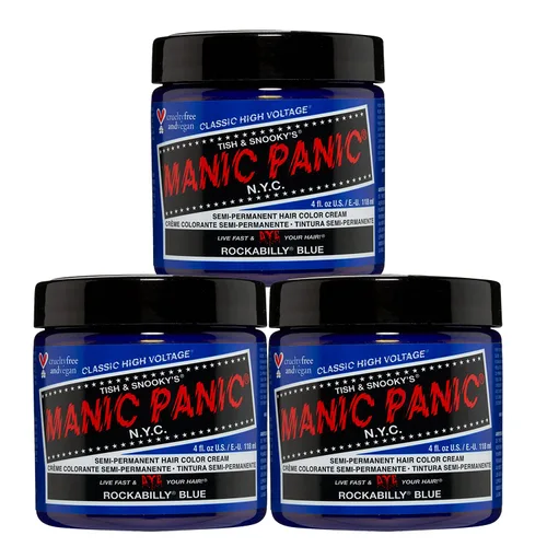 MANIC PANIC Rockabilly Blue - Tinte para el cabello Classic High Voltage, color de cabello semipermanente azul neutro verdadero, cabello oscuro y