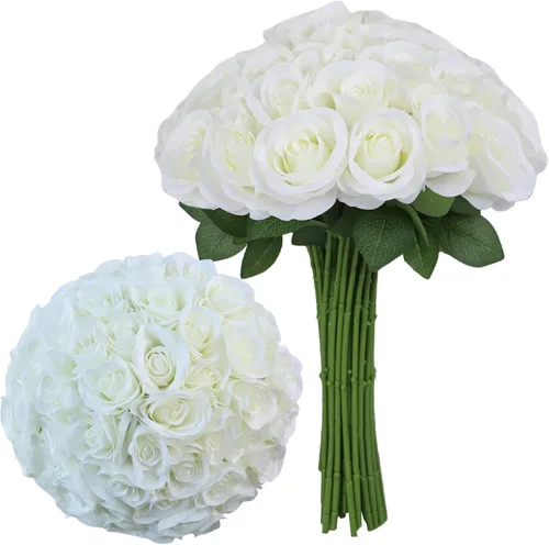 Vista 49 de LVEFIT - 12 rosas artificiales de otoño para decoración de otoño Beige