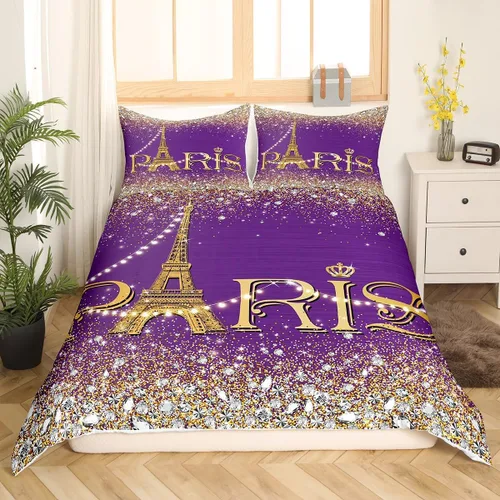 Vista 89 de Erosebridal Juego de ropa de cama de París para niñas y adolescentes, funda de edredón de la Torre Eiffel, tamaño Queen, funda de edredón