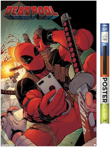 Vista 13 de Trends International Marvel Comics Deadpool - Póster de pared para selfies, 14.725 x 22.375 pulgadas, versión enmarcada de madera de granero